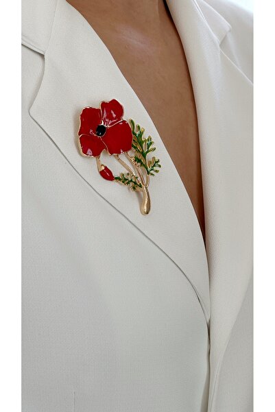 Âlâ Atelier kırmızı lale broş yaka iğnesi