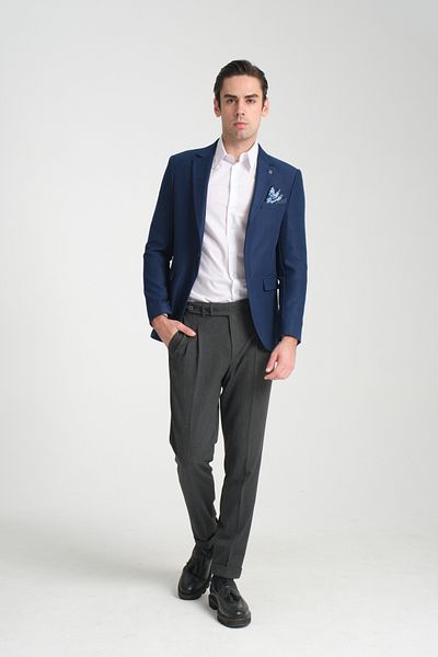 Frappoli Ανδρικό μπουφάν STR Indigo Oversize Mono γιακά με κανονική εφαρμογή Sports Blazer