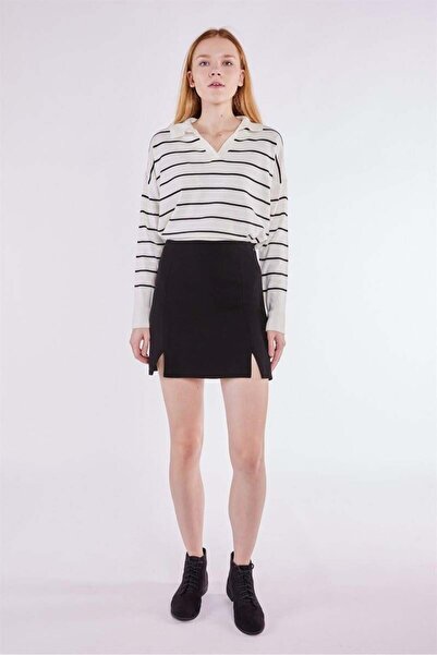 kısmet sepeti Women's Mini Double Slit Detail Black Skirt with Elastic Waist