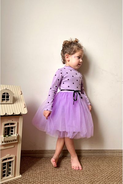 penu baby kids Lilac Polka Dot Tutu Long Sleeve Baby Girl Dress - Emily