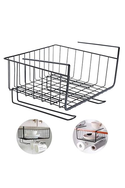 Generic سلة بحامل متعددة الوظائف تعلق اسفل خزانة المطبخ، معدن، أسود: