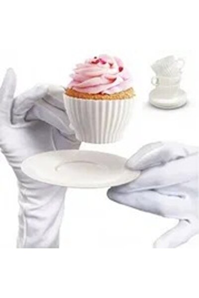 Generic طقم قوالب كب كيك على شكل فنجان شاي مع الصحن أبيض