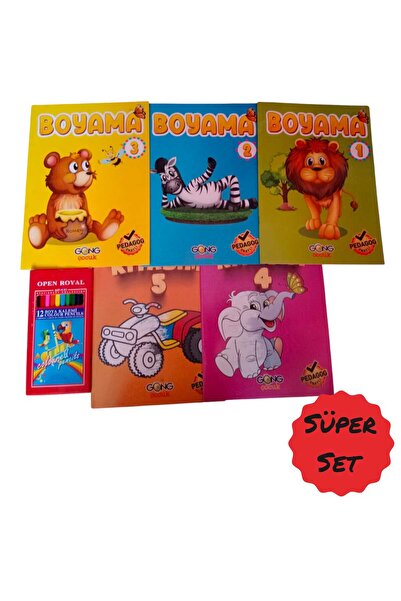 Sepette Herşey Okul Öncesi Eğitici Etkinlikli Boyama Kitabı 5'li Set ve 12'li...