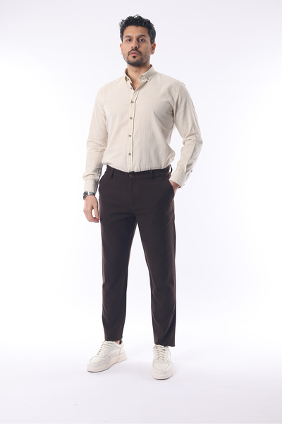 İDS COLLECTİON Erkek Kahve Renk Düz Kesim Kaliteli Esnek Likralı Bilek Boy Kumaş Pantolon