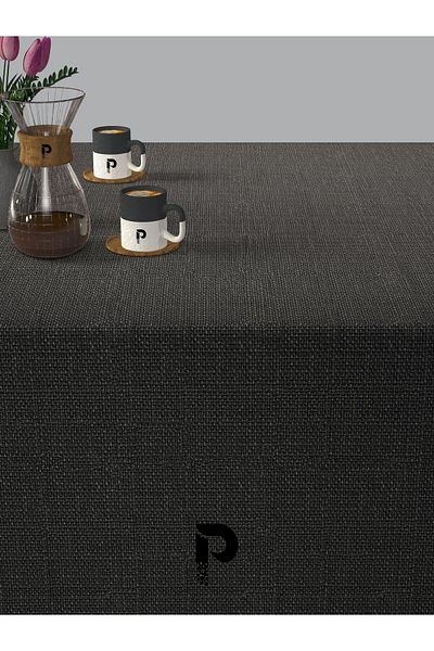 Perle Dark Gray Linen Textured Tablecloth
