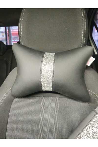 dizaynpark Δερμάτινο μαξιλάρι λαιμού με ασημί παγιέτες 1 τεμάχιο