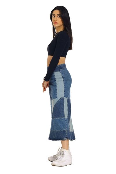 Tam12den Home Fusta de blugi din denim cu modele albastre