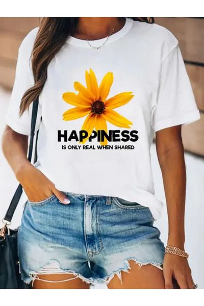 Frisson Women's Spring Fashion Summer Print Floral Beautiful Flower Graphic T-Shirt