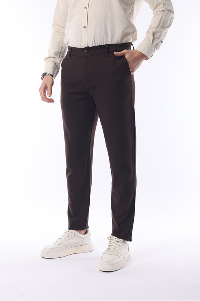 İDS COLLECTİON Erkek Kahve Renk Düz Kesim Kaliteli Esnek Likralı Bilek Boy Kumaş Pantolon