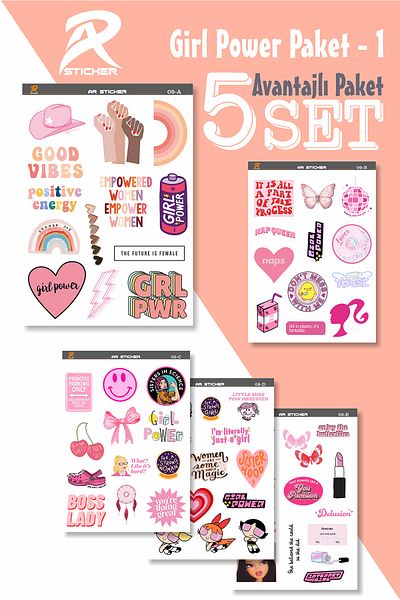 AR Sticker Autocolant colorat pentru laptop, notebook, tabletă, cu tematică Girl Power Pachet avantajos 1 - 5SET