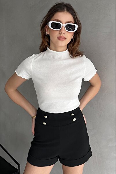 Genel Markalar Yüksek Yaka Kaşkorse Tshirt Beyaz