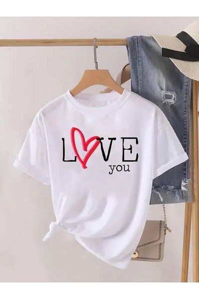 Elfa Tekstil Trendy Love Heart Patterned Women's Graphic T-shirt