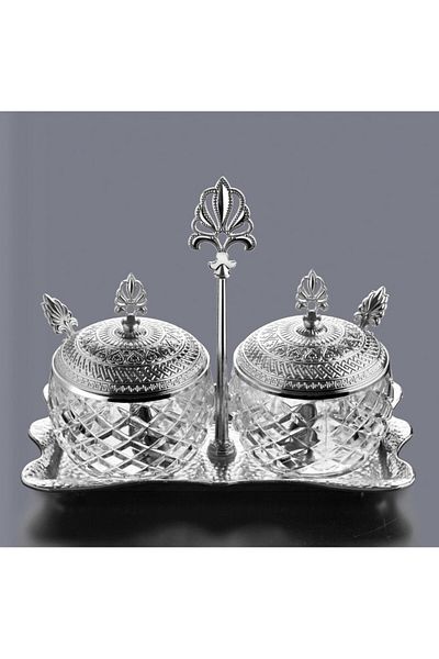 KT HOME Silver Spice Rack Set - 2-Piece Metal Lid, Glass Metal Stand, Spoon Hanger