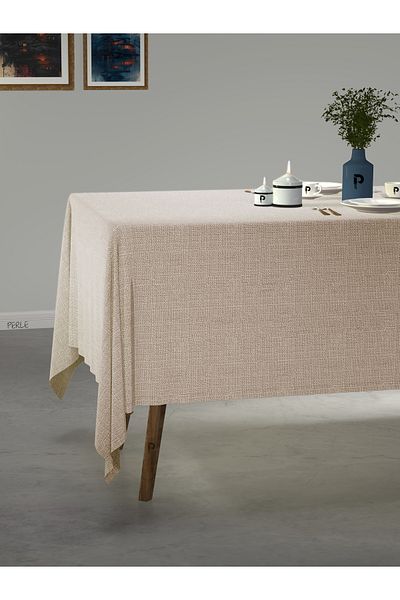 Perle Ecru Color Linen Textured Tablecloth
