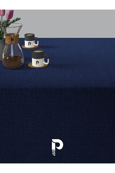 Perle Navy Blue Color Linen Textured Tablecloth