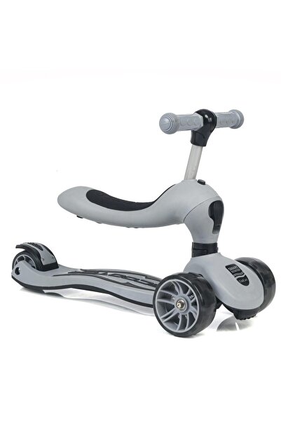 UniCare Smart Oturaklı Çocuk Scooter 3 Tekerlekli Led Işıklı Scooter Yükseklik Ayarlı - Gri