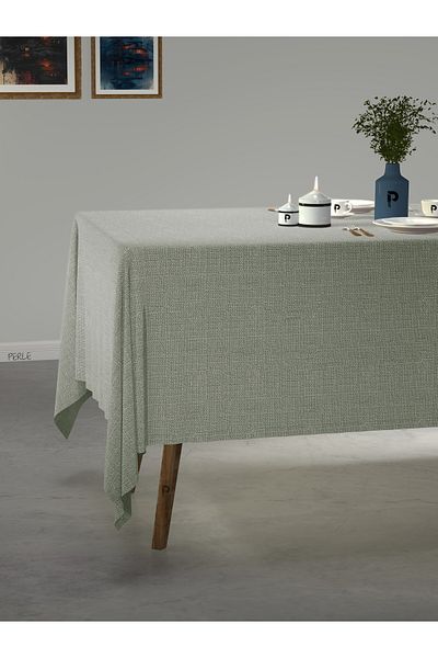 Perle Mint Color Linen Textured Tablecloth