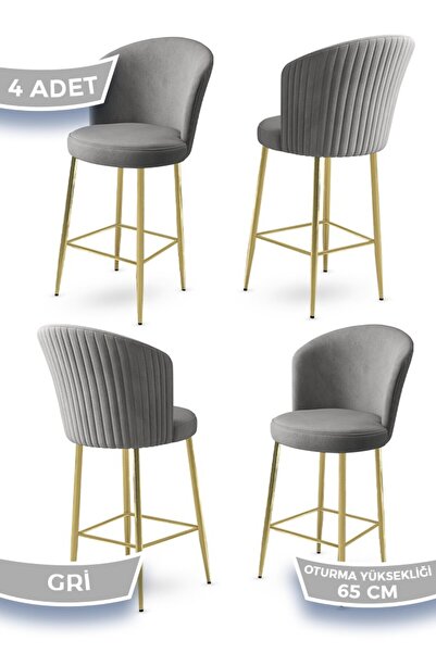 Canisa Alte Serisi 4 Adet Babyface Kumaş 65 cm Gold Kaplama Ayaklı Gri Bar Sa...