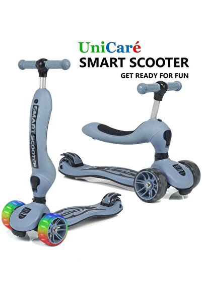 UniCare Smart Oturaklı Çocuk Scooter 3 Tekerlekli Led Işıklı Scooter Yükseklik Ayarlı - Mavi