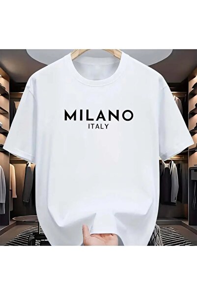 NO 601 تيشيرت ميلانو إيطالي أبيض للجنسين مطبوع كبير الحجم