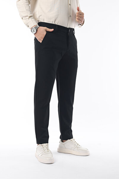 İDS COLLECTİON Erkek Siyah Renk Düz Kesim Kaliteli Esnek Likralı Bilek Boy Kumaş Pantolon