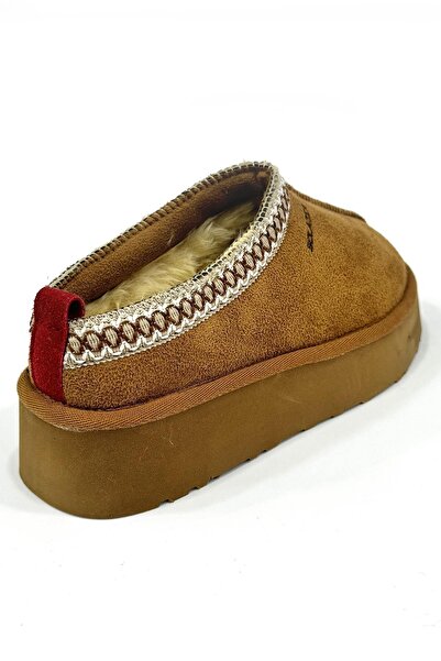 SOLAZER Tan Sheepskin Closed Slippers - Round Toe, Thick Sole, 038 Model