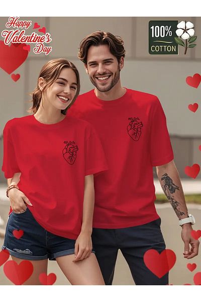 FULL TOLERANCE Yd Design Valentine's Day Heart Printed Oversize Tees