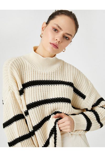 Koton Pulover oversize tricotat pe jumătate cu gât roscat
