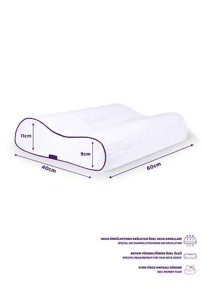 VİSCOTEX Orthopedic Visco Pillow with Double Neck Support, 60X40X11/9 cm White