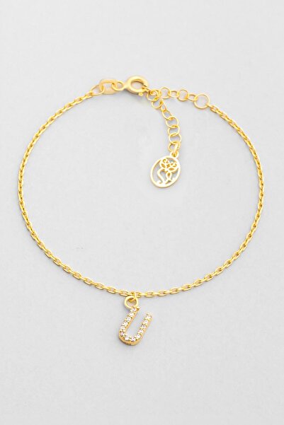 So CHIC... U Harfi 18 Ayar Sarı Altın Kaplama 18 Cm Gümüş Bileklik