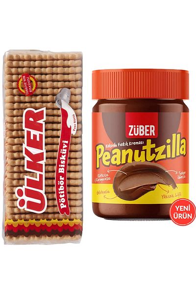 Ülker Pötibör Biscuits - Plain, Züber Peanutzilla with Cocoa and Peanut Cream 315 g