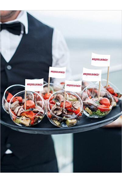 Hoşgeldiniz Yazılı Kürdanlar ile Açılış, Organizasyon Sunumlarınız için Bayrak Kürdan 10cm 30 adet