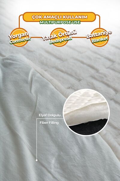 Evlen Home Collection Çift (Taraflı) Kişilik Kürk Yorgan Uyku Seti Yumuşak Dolgulu Wellsoft Peluş 3 Parça Benita Krem