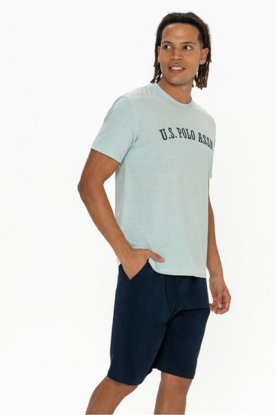 U.S. Polo Assn. Set de tricou și pantaloni scurți pentru bărbați, cu mânecă scurtă, cu decolteu, buzunar, imprimeu U.S. Polo Assn
