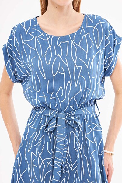 armonika Жіноча сукня з візерунком індиго та шнурівкою на талії ARM22Y001044