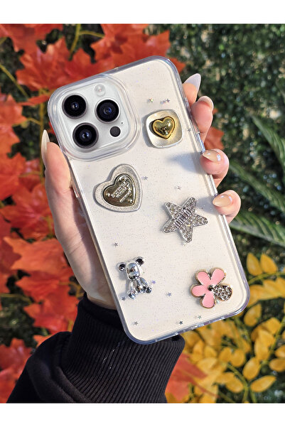 OSG iPhone 15 Pro Max Uyumlu 3d Karakterli Taşlı Ve Simli İşlemeli Çift Katma...