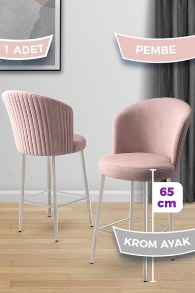 Canisa Alte Serisi 1 Adet Babyface Kumaş 65 cm Krom Kaplama Ayaklı Pembe Bar ...