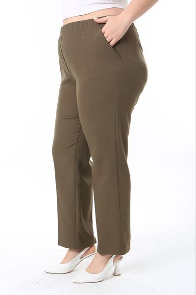 Şans Women's Plus Size Khaki Waist Full Rubber Pocket Fabric Pants 65N38733