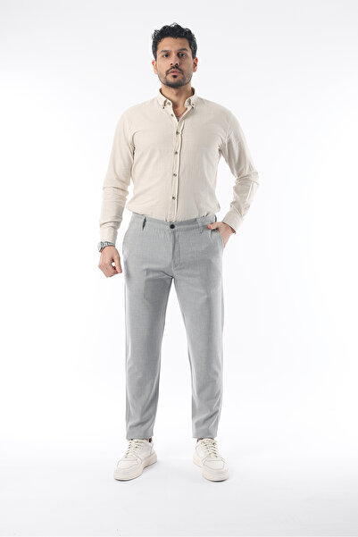 İDS COLLECTİON Erkek Açık Gri Renk Düz Kesim Kaliteli Esnek Likralı Bilek Boy Kumaş Pantolon