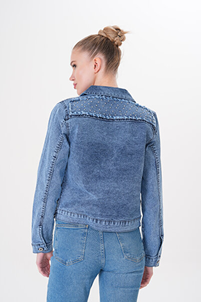 sarıdağ kot ceket inci detaylı