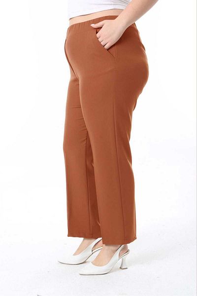 Şans Women's Plus Size Cinnamon Waist Complete Rubber Pocket Fabric Pants 65N38733