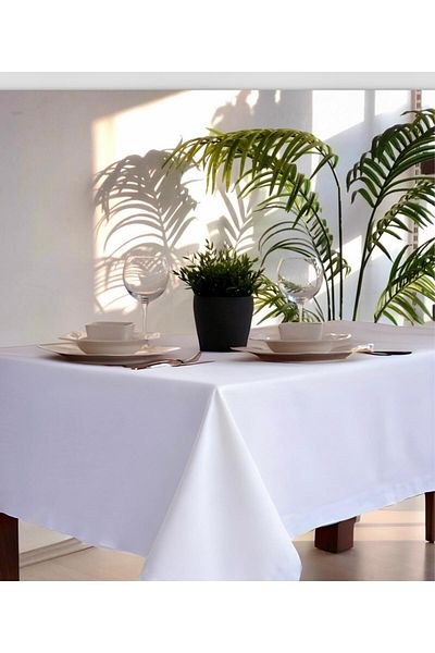 Butikhome by Egemar Chef White Table Cover Modern Dining Table Cover Linen Look Trouble Free White Table Cover