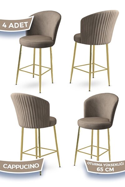 Canisa Alte Serisi 4 Adet Babyface Kumaş 65 cm Gold Kaplama Ayaklı Cappucino ...