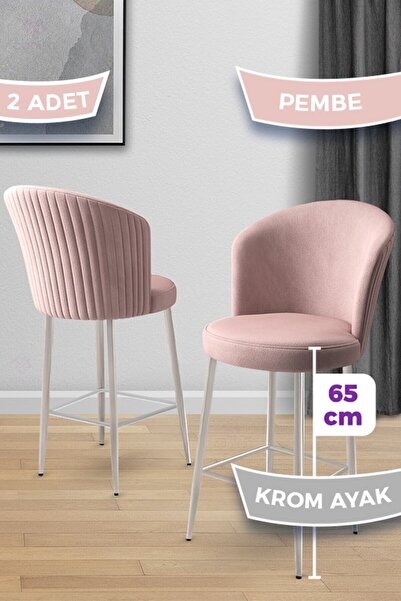 Canisa Alte Serisi 2 Adet Babyface Kumaş 65 cm Krom Kaplama Ayaklı Pembe Bar ...