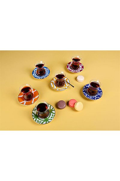 Porland Morocco Mixed Color Tea Cup Set 12 Pieces