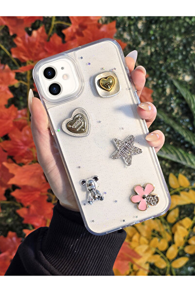 OSG iPhone 11 Uyumlu 3d Karakterli Taşlı Ve Simli İşlemeli Çift Katman Koruyu...