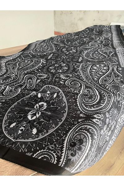 Merwiss Ethnic Retro Pattern Black Shawl