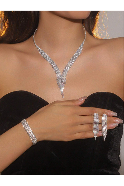 Mupten 10 Sıralı Şık Gerdanlık Zirkon Taşlı  Su Yolu Silver Kolye Bileklik ve...