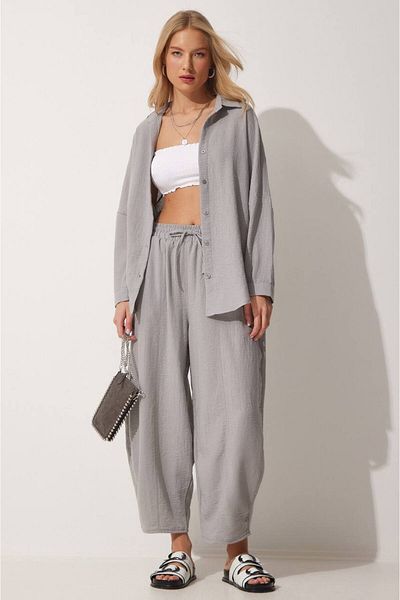 SEVENLINE Women's Linen Shirt Baggy Pants Bottom-Top Set