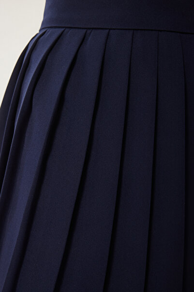 Lovelyİstanbul LACİVERT Pileli Mini Dokuma Etek - LNS0022